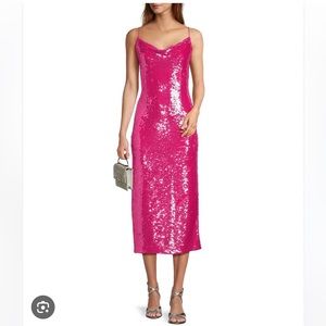 ANTONIO MELANI Pink Sequin Midi Dress